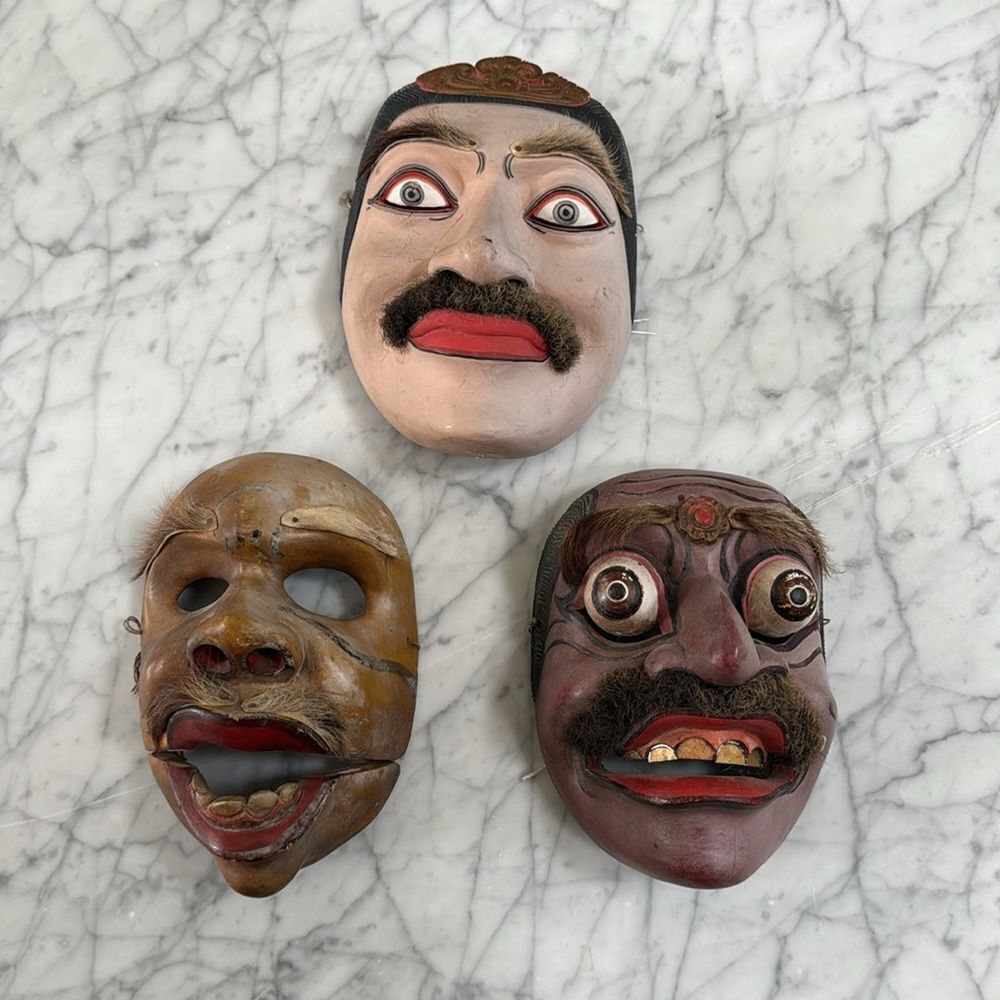 Vintage 1920’s Balinese Panglembar Keras Theatre Mask Bundle X3